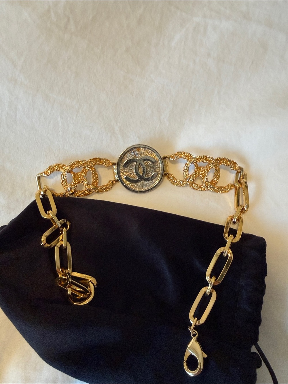 Chanel choker made with up-cycled Chanel button.